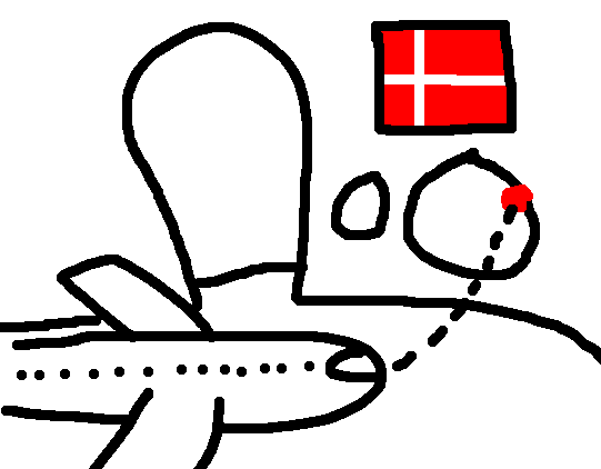 Drawing of a plane going to denmark